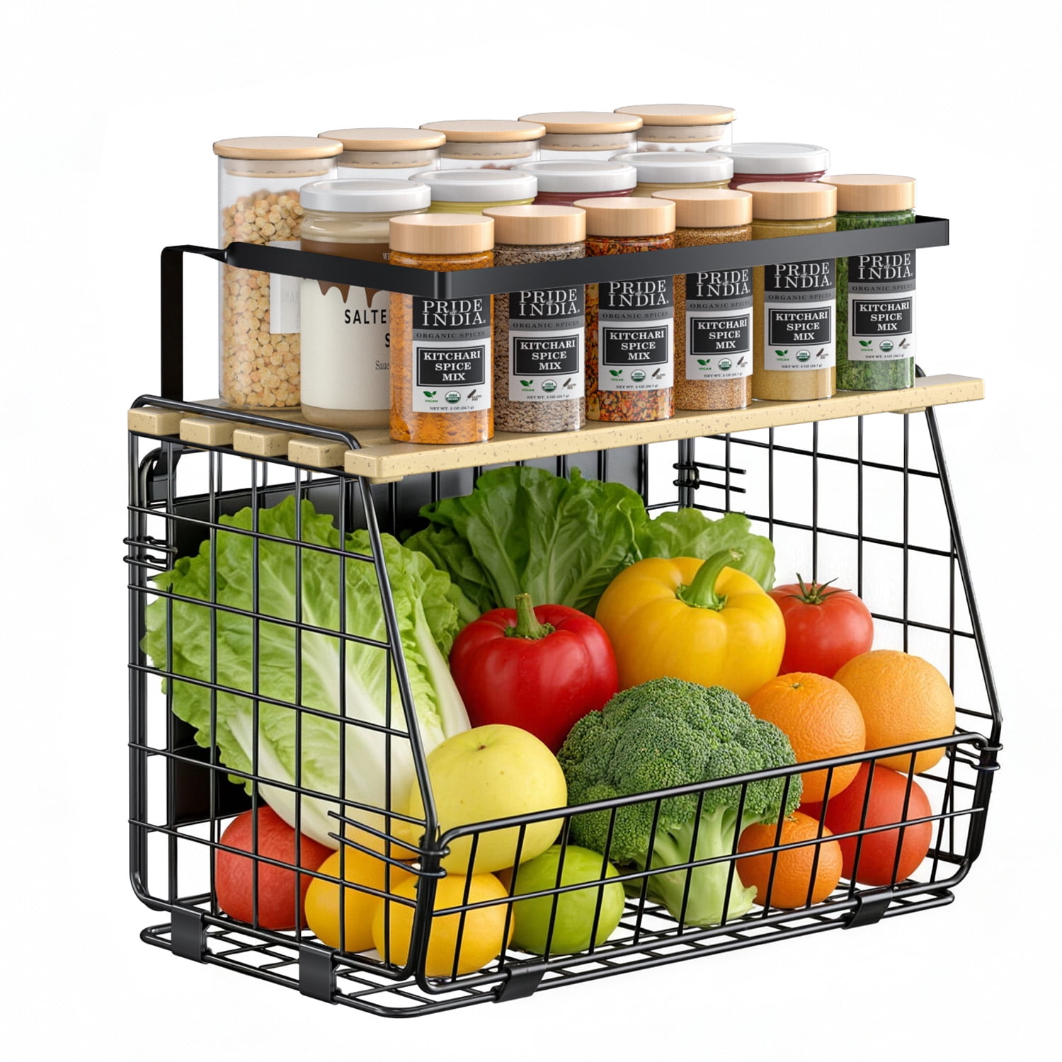 TINANA Magnetic Shelf for Fridge with Lid, 2 Pack Heavy-Duty Refrigerator Organizer, Fruit Potato Onion Storage Bin & Spice Rack for Kitchen, Pantry