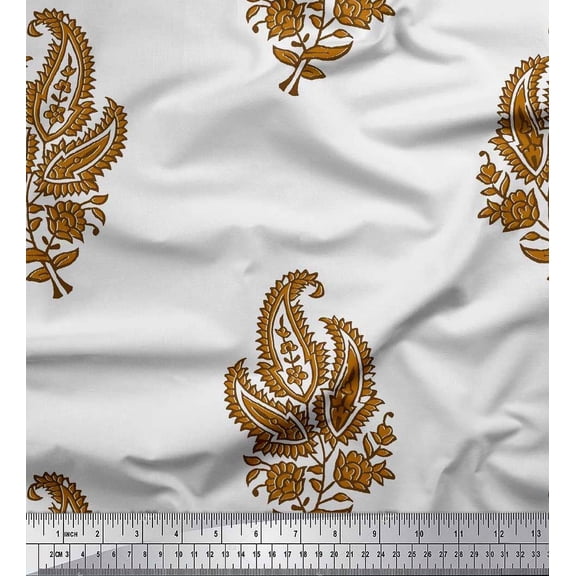 Soimoi Cotton Duck Fabric Floral & Paisley Block Printed Craft Fabric by The Yard 42 Inch Wide