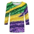 thumbnail image 5 of YOIAVAIOY Women Mardi Gras T Shirt 3/4 Sleeve Mask Graphic Tops Round Neck Casual Holiday Party Loose Fit Outfit Purple L, 5 of 5