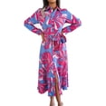 thumbnail image 1 of Jupe Longue Imprimée Robe Portefeuille Tempérament Col en V Ceinture Mode Été Femmes Polyester Midi, 1 of 5