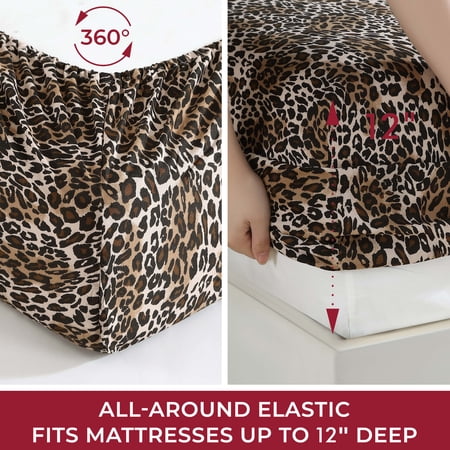 Beatrice Home Fashions, Whimsical Zara Leopard Print 4PC Sheet Set, Queen