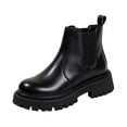 thumbnail image 2 of EKVAHL Women's Chunky Platform Chelsea Boots Lug Sole Slip‑On Ankle Booties Round Toe Waterproof Fall Winter Short Boots Black, 2 of 6