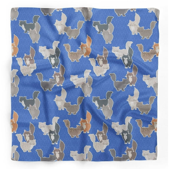 Bimba Blue Cats Geometric Printed Pure Silk Scarf For Hair Neck Head Bandanas For Women 40 x 40 Inches