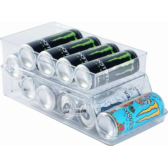 TEXIJUSO Rolling Soda Can Dispenser for Refrigerator, Stackable Drink Organizer for Fridge, Pop Beverage Holders for Pantry, Freezer, Kitchen, Clear Plastic Cup Holder Storage Bins, Holds 11 Cans