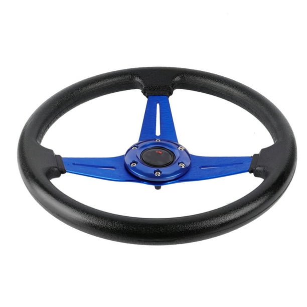 Volante De Carreras Universal 35cm Con Bocina - Cuero Y Aluminio (Azul)