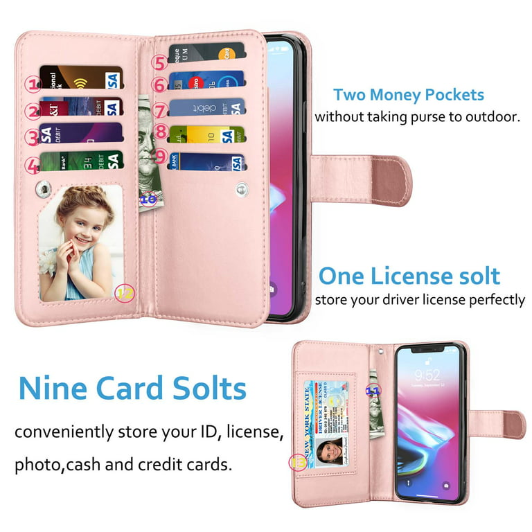 For Apple Iphone 11 Xi6.1 Luxury Vertical Magnetic Button Card Id Holder Pu  Leather Case Cover - Rose Gold 