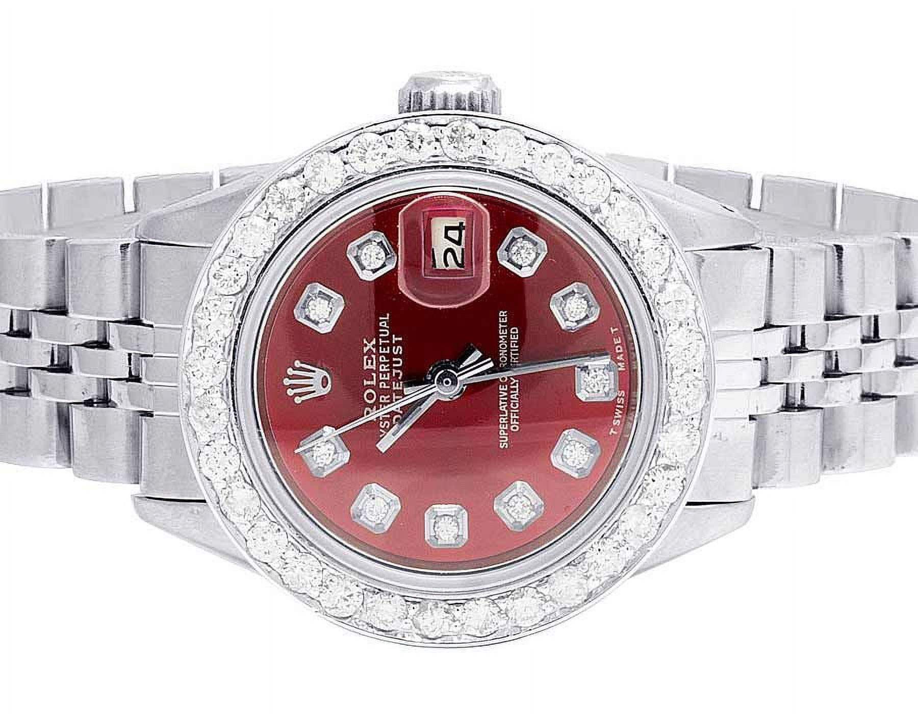 Ladies Rolex Datejust Oyster Red Dial Diamond Watch 2.0 Ct