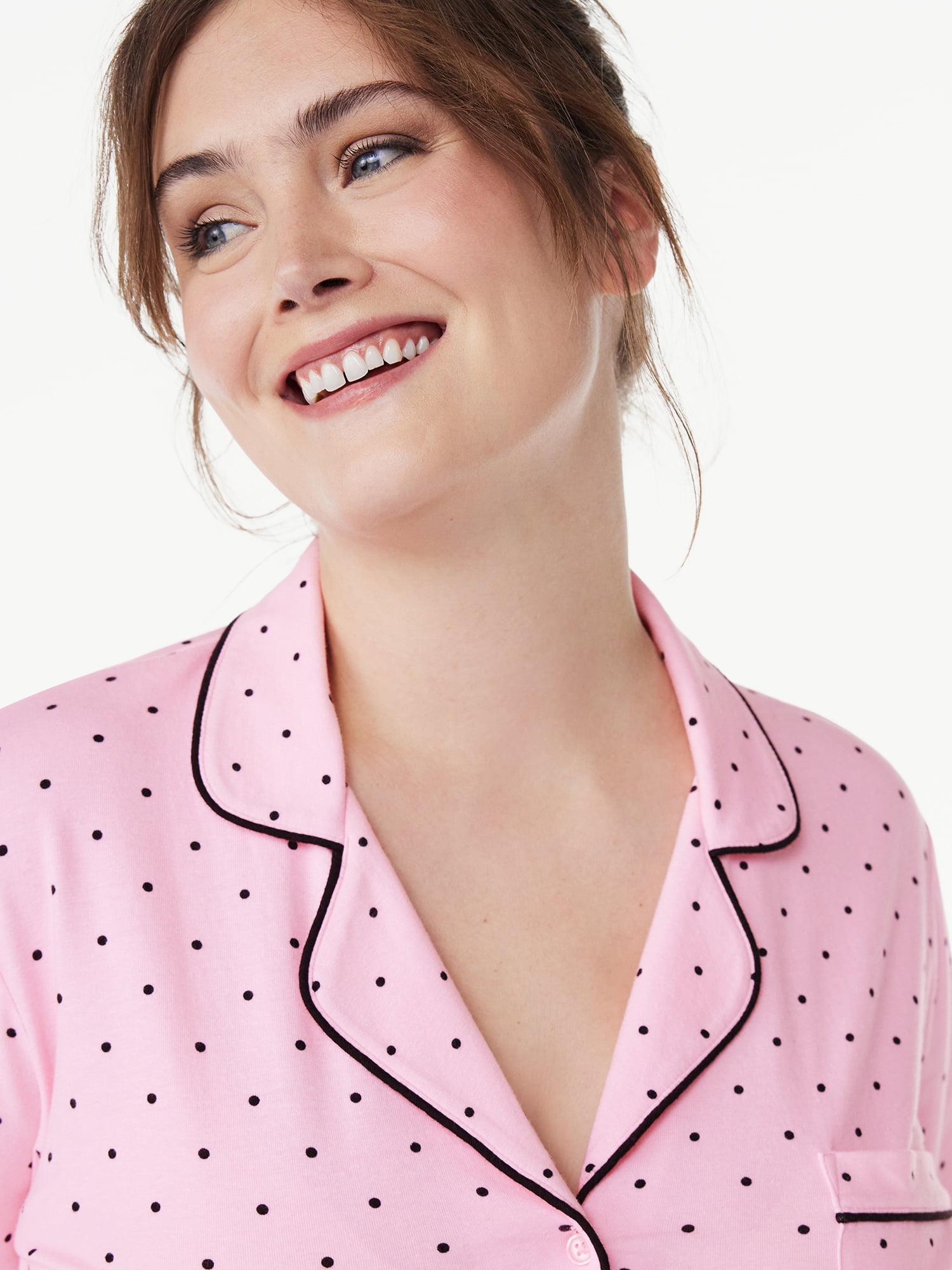 Joyspun Women’s Cotton Blend Long Sleeve Notch Collar Sleepshirt, Sizes S to 4X