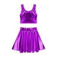 thumbnail image 3 of YONGHS Women's Alien Set Cheer Leader Outfit Metallic Crop Tank Top with Ruffle Skirt Hair Hoop Purple S, 3 of 7
