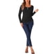 thumbnail image 2 of INSPIRE CHIC Blusa de Cuello Redondo para Mujer con Botones, Estiramiento, Fruncido y Cuerda, 2 of 5