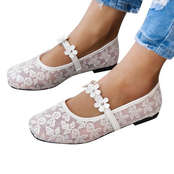 Willtoo Womens Mesh Ballet Flats Closed Toe Floral Mary Jane Flats Comfortable Lace Ballerina Flats Shoes