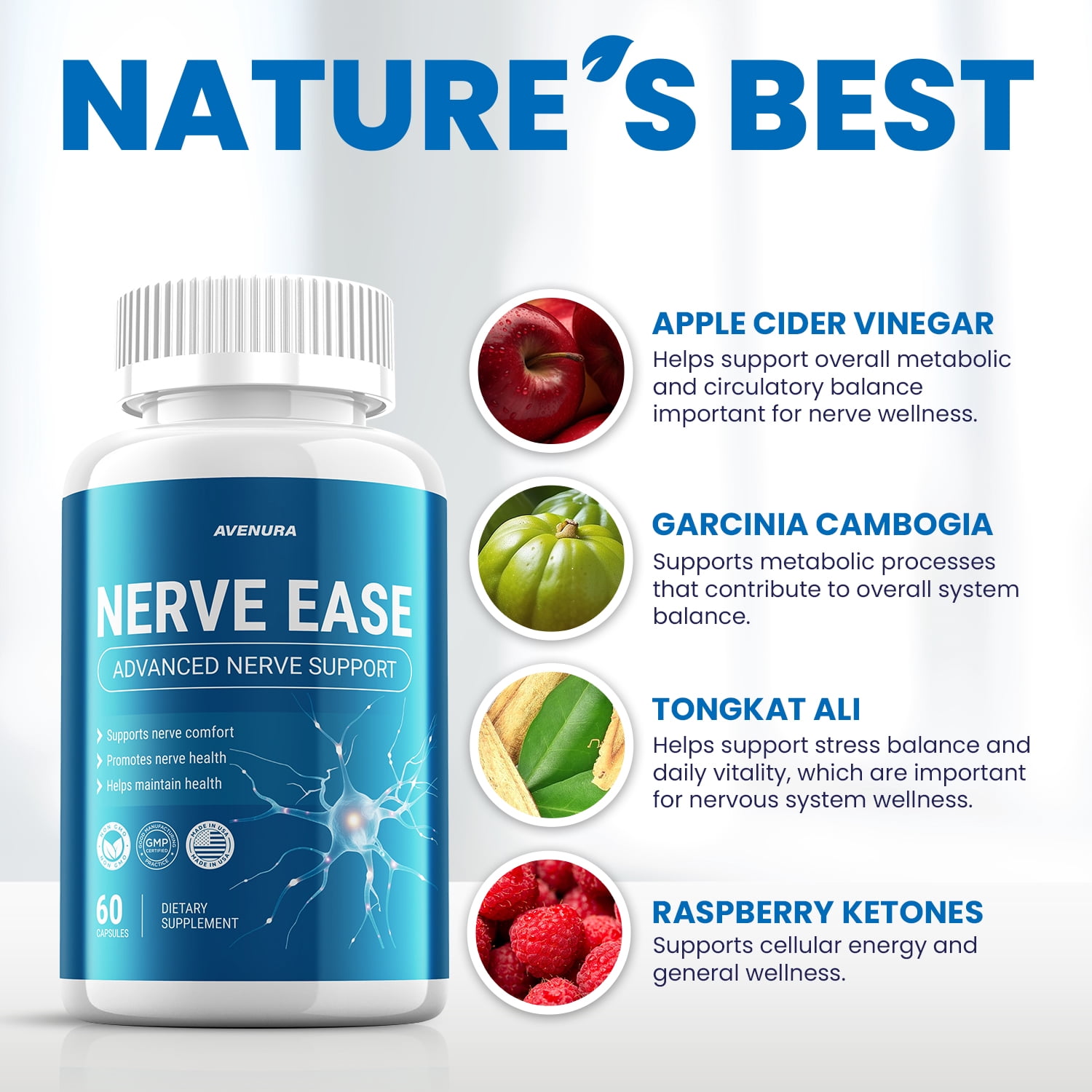 Nerve Ease Capsules – NerveEase Natural Ingredients Maximum Strength Supplement for Nerve Support, 1 Pack, 60 Capsules