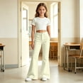 thumbnail image 7 of Ticikt Girls Solid Color Flared Pants, High Waist Double Pockets Stretch Bootcut Trousers Casual Kids Bell Bottom Daily Pants,Light Yellow, 7 of 7