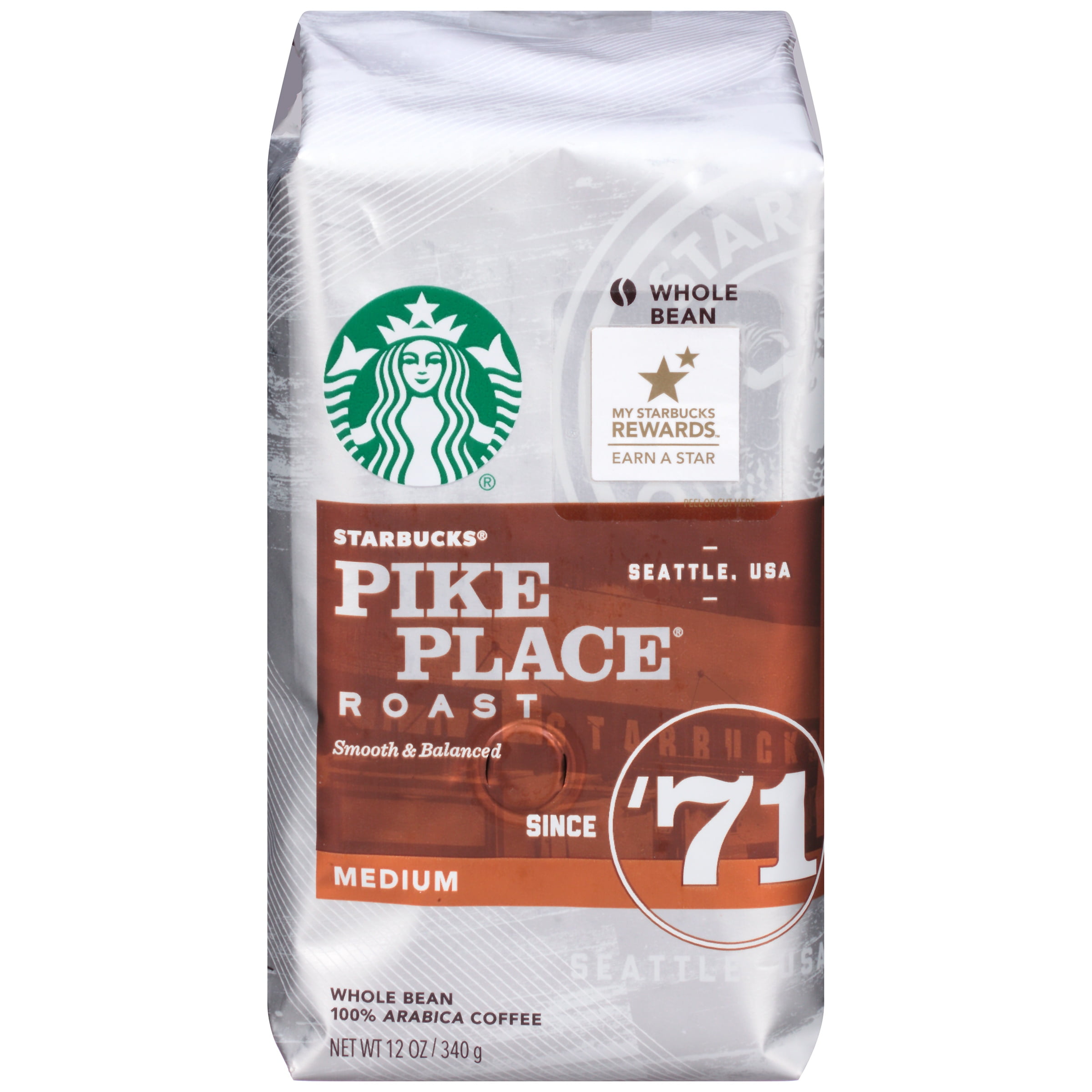 Starbucks Pike Place Roast, Whole Bean Coffee, Medium Roast, 12 oz