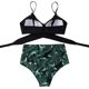 thumbnail image 4 of Trajes de baño de 2 piezas con estampado floral de cintura alta para mujer Criss Cross X Large Negro Verde Jormftte HMHZ845-40, 4 of 7