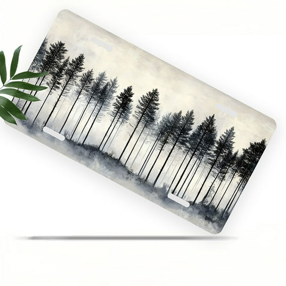 Misty Pine Forest Front License Plate, Metal License Plate, Funny Standard Plates Personalized Novelty Decorative For Men/Women/Boys/Girls Car 6×12 Inch
