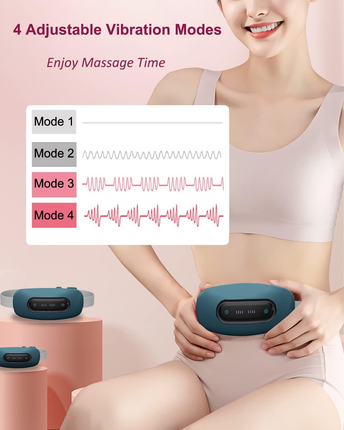 Yeamon Portable Cordless Electric Heating Pad for Menstrual Cramps Relief,with 4 Heat Setting, 4 Massage Modes,Back or Belly Fast Heating Pads for Women and Girl,Dark Blue Green