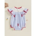 thumbnail image 5 of BemeyourBBs Newborn Baby Boy Girl Lobster Bubble Romper Crab Crawfish Embroidery Clothes Ruffle Short Sleeve Smocked Bodysuit Summer Outfits, 5 of 9