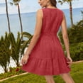 thumbnail image 6 of QUNYINEY Short Sleeve Womens Dresses Casual Summer Red Midi A Line A Line Dress V Neck Loose Fit Elastic Waist Flowy Dresses, 6 of 9