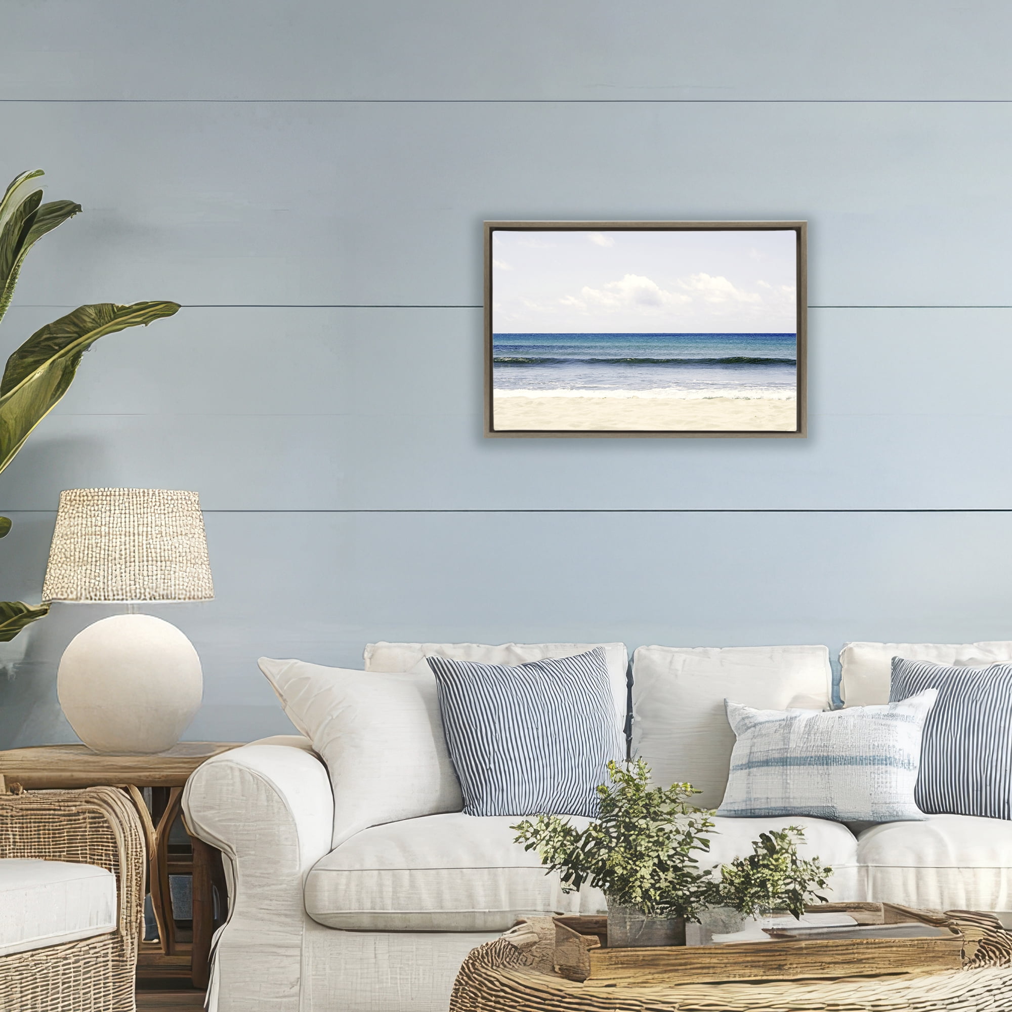 Stupell Industries Summer Seaside Escape Brown Framed Floater Canvas Wall Art, design by Gemma Bardot