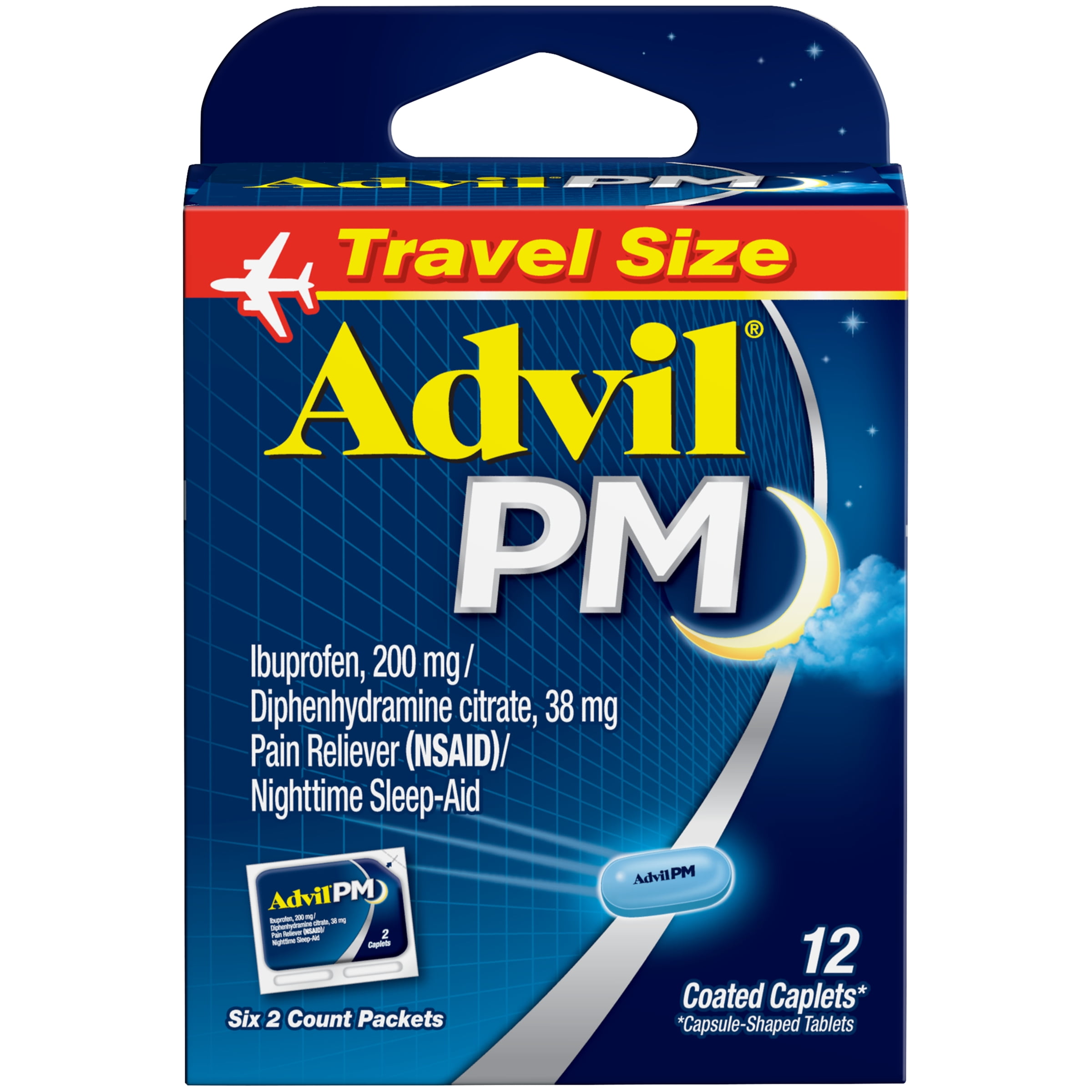 Advil PM (6 Packets of 2 Capsules) Pain Reliever / Nighttime Sleep Aid