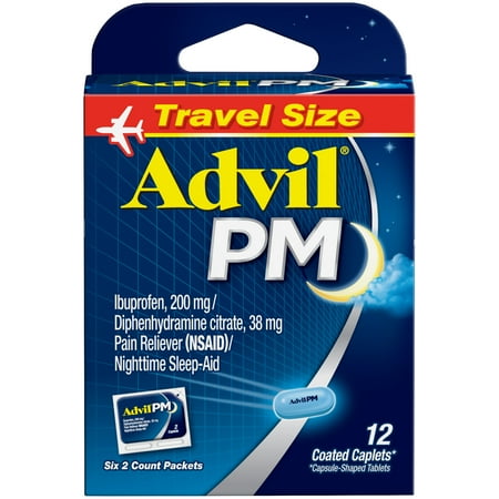 Advil PM (6 Packets of 2 Capsules) Pain Reliever / Nighttime Sleep Aid Caplet, 200mg Ibuprofen, 38mg Diphenhydramine