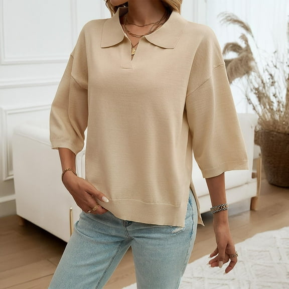 Weikingp Sweaters for Women,2024 Spring/Summer Top Women'S Style Solid Color Collar Loose Sweater Winter Coats for Women Pullover Sweaters for Women Gold L