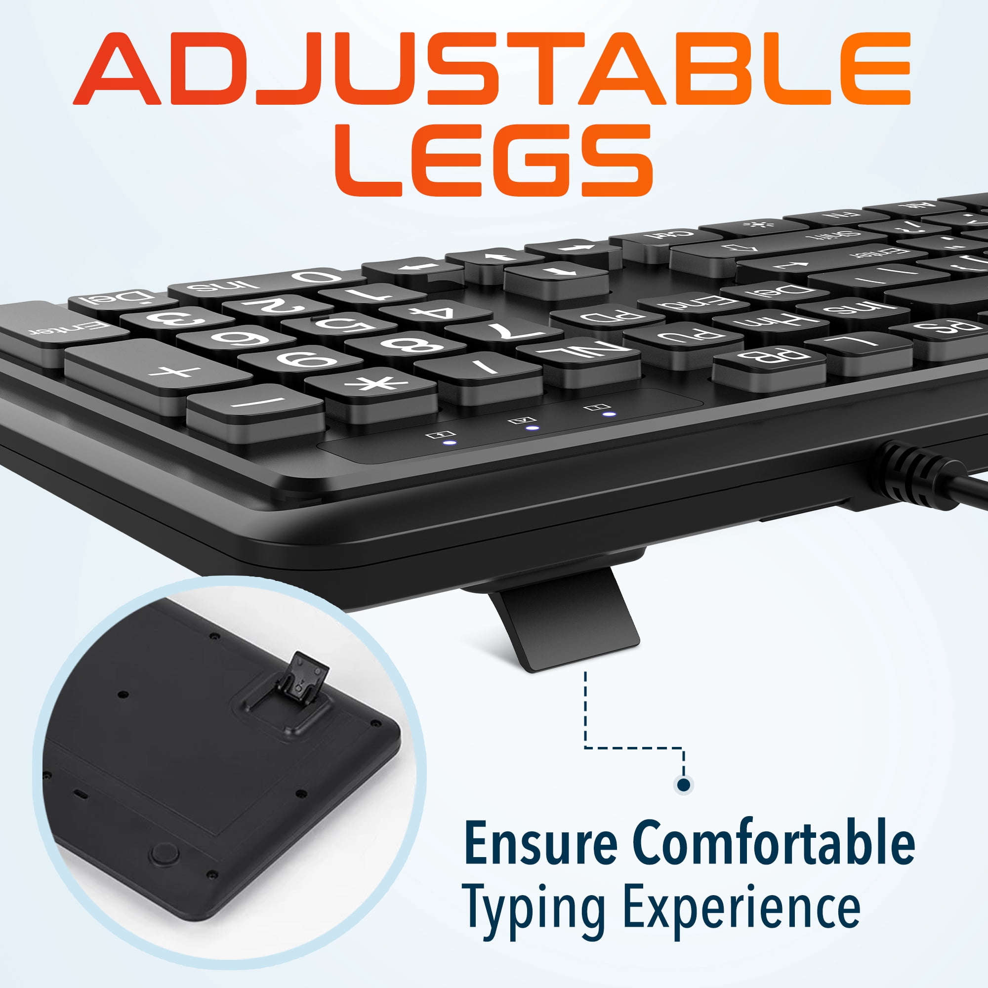 Delton KB20 Large Print Backlit Wired Keyboard, 4X Large Button Keyboard for Elderly or Visually Impaired, USB Wired Lighted Keyboard, 104 Keys Standard Keyboard, Compatible for PC/Laptop/iMac, Black