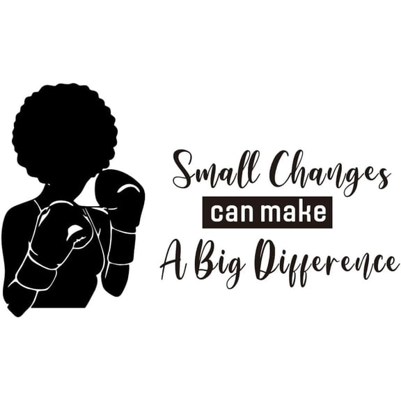 QTH Home Decor Black Women Gym Wall Sticker Art Boxing Motivation Quote Small Change can Make a Big Different Wall Decal Sports Fitness Removable Mural AFN40 (Black