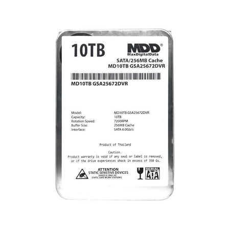 MaxDigitalData 10TB 7200 RPM 256MB Cache SATA 6.0Gb/s 3.5" internal Hard Drive for Surveillance