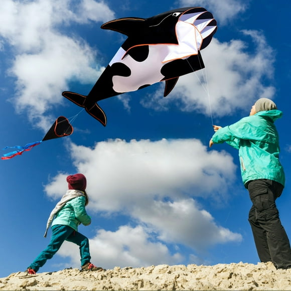 HENGDA KITE pour Enfants et Adultes 55 Pouces Baleine Souple Dauphin KITE Polyester Noir