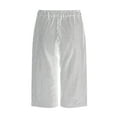 thumbnail image 6 of GEWSEY Bermuda 3/4 Pants Shorts for Women Botton Trim Wide Leg Linen Knee Length Summer Casual Long Shorts Loose High Waisted Plus Size Short with Pockets (White, XXL), 6 of 7