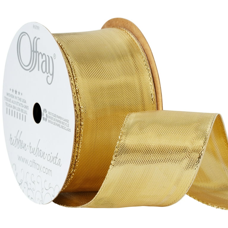 Offray Ribbon, Metallic Gold 1 1/2 inch Wired Edge Metallic Ribbon, 9 feet
