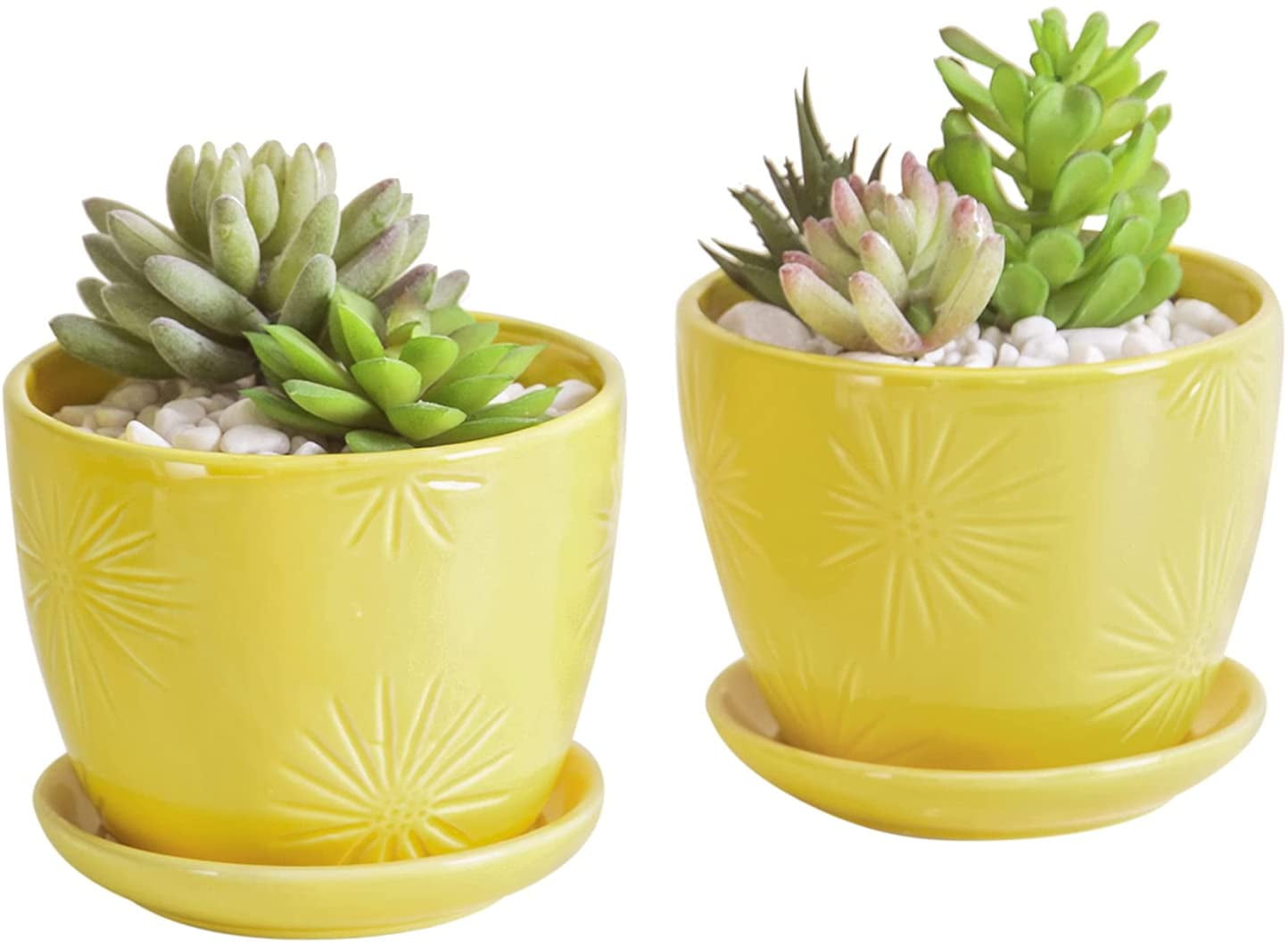 Plants NOT Included Purple Gardening Home Desktop Office Windowsill Decoration Gift- Set 3 BUYMAX Succulent Planter –4”+5”+6” Ceramic Flower Pot with Drainage Hole and Ceramic Tray 