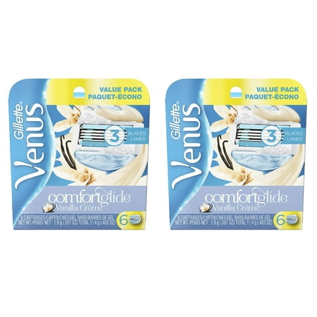Gillette Venus Comfortglide Vanilla Creme Refill Blade Cartridges, 12 Count + Facial Hair Remover