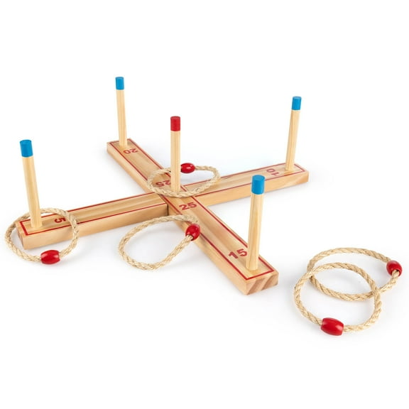 Grasshopper Games: Ring Toss - Classic Throwing Game, Wood Set, 5 Stumps & Hoops, Indoor-Outdoor Play, Travel Bag, Party-Backyard Activity, Family Age 3 