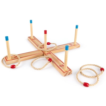 Grasshopper Games: Ring Toss - Classic Throwing Game, Wood Set, 5 Stumps & Hoops, Indoor-Outdoor Play, Travel Bag, Party-Backyard Activity, Family Age 3+