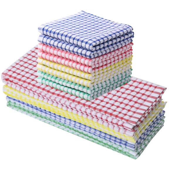 Clwellge Kitchen Towels and Dishcloths Set,100% Cotton Absorbent Wash Towels and Dish Rags,12-Pack,Mixed Color