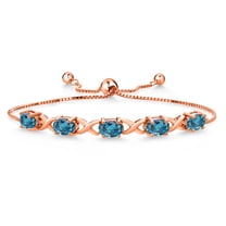 Gem Stone King 18K Rose Gold Plated Silver London Blue Topaz Bracelet for Women (5.00 Cttw, Gemstone November Birthstone, Oval 7X5MM, Fully Adjustable up to 9 inches)