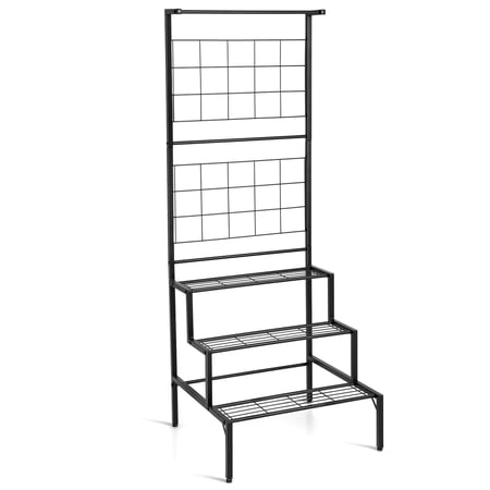 Gymax 3-Tier Hanging Plant Stand Flower Pot Organizer Rack w/Grid Panel Display Shelf