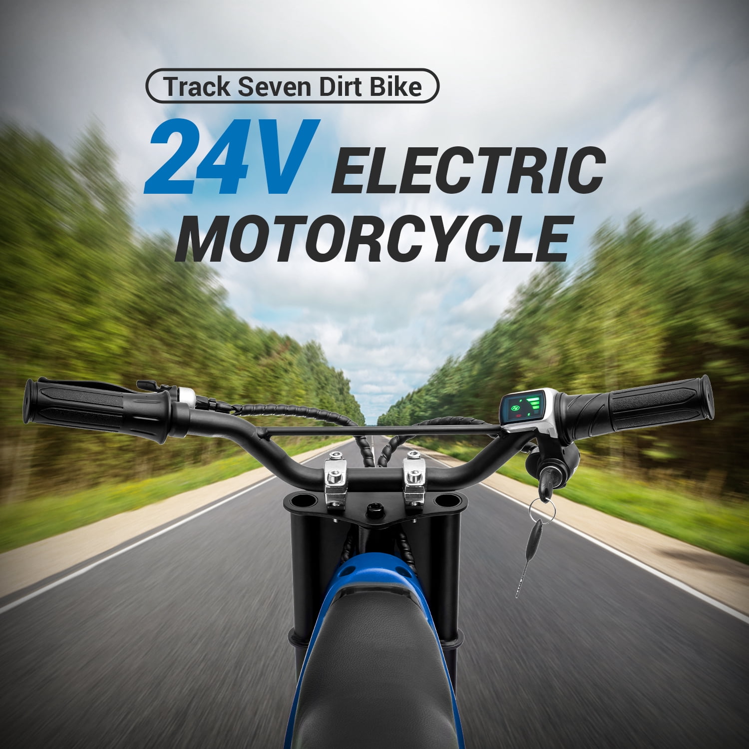 Track Seven 24V Electric Dirt Bike, 250W Ride on Motorcycle with Twist Grip Throttle, Hand-Operated Dual Brakes, Speed Up to 10 MPH, for Age 8-12, Blue