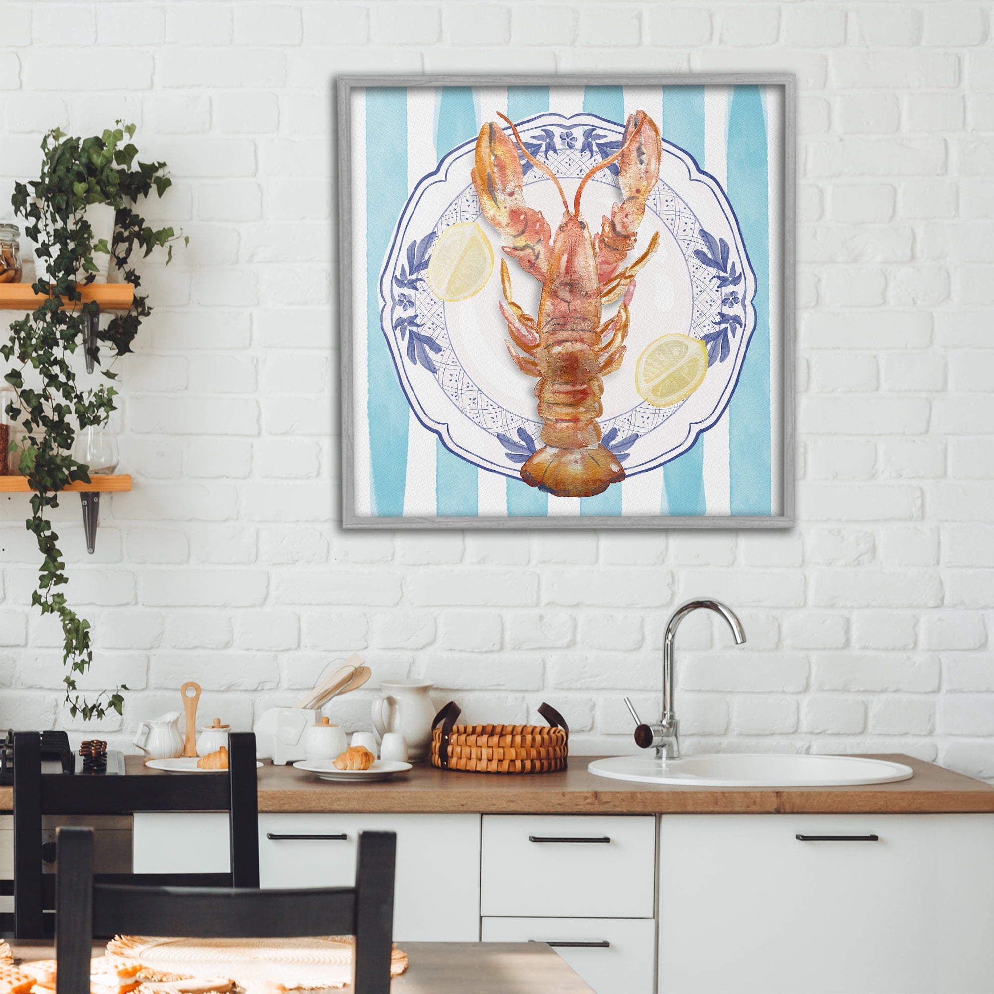 Stupell Industries Lobster Seafood Plate Gray Framed Giclee Art, design by Christie Adams