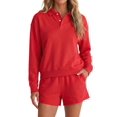 thumbnail image 2 of Women's 2 Piece Sets Long Sleeves Top Shorts Casual Trendy Outfits Red S, 2 of 9