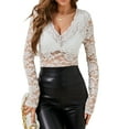 thumbnail image 2 of Women Long Sleeve Tops Shirts Dressy Hollow Out Crochet Lace Embroidered Blouses 2025 Fashion White XL, 2 of 7