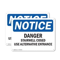 (2 Pack) Danger Stairwell Closed Use Alternative Entrance OSHA Notice Sign 14 Inch X 10 Inch Indoor / Outdoor Rust-Free Aluminum Metal Signs for Workplace, Workshop, and Construction Site