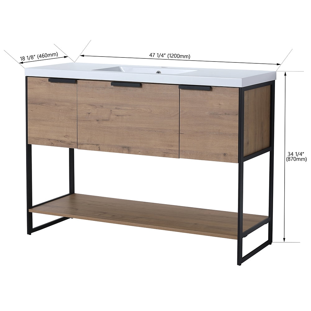 Kepooman 47" Modern Floating Bathroom Vanity, Free Standing Cabinet with Doors and Drawer, Imitative Oak Kepooman 47" Modern Floating Bathroom Vanity, Free Standing Cabinet with Doors and Drawer, Imitative Oak
