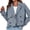 Blue, variant on Double Breasted Women Solid Color Lapel Trench Coat Cropped Jacket