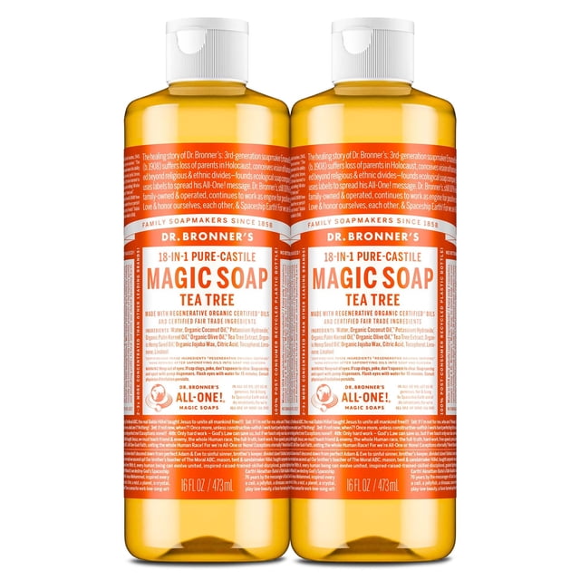 Jabón líquido Dr. Bronner's Pure-Castile Magic Tea Tree 480 ml, paquete de 2