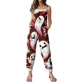 thumbnail image 6 of Halloween Jumpsuits for Women Spaghetti Strap Overalls Print Loose Sleeveless Linen Romper, 6 of 7