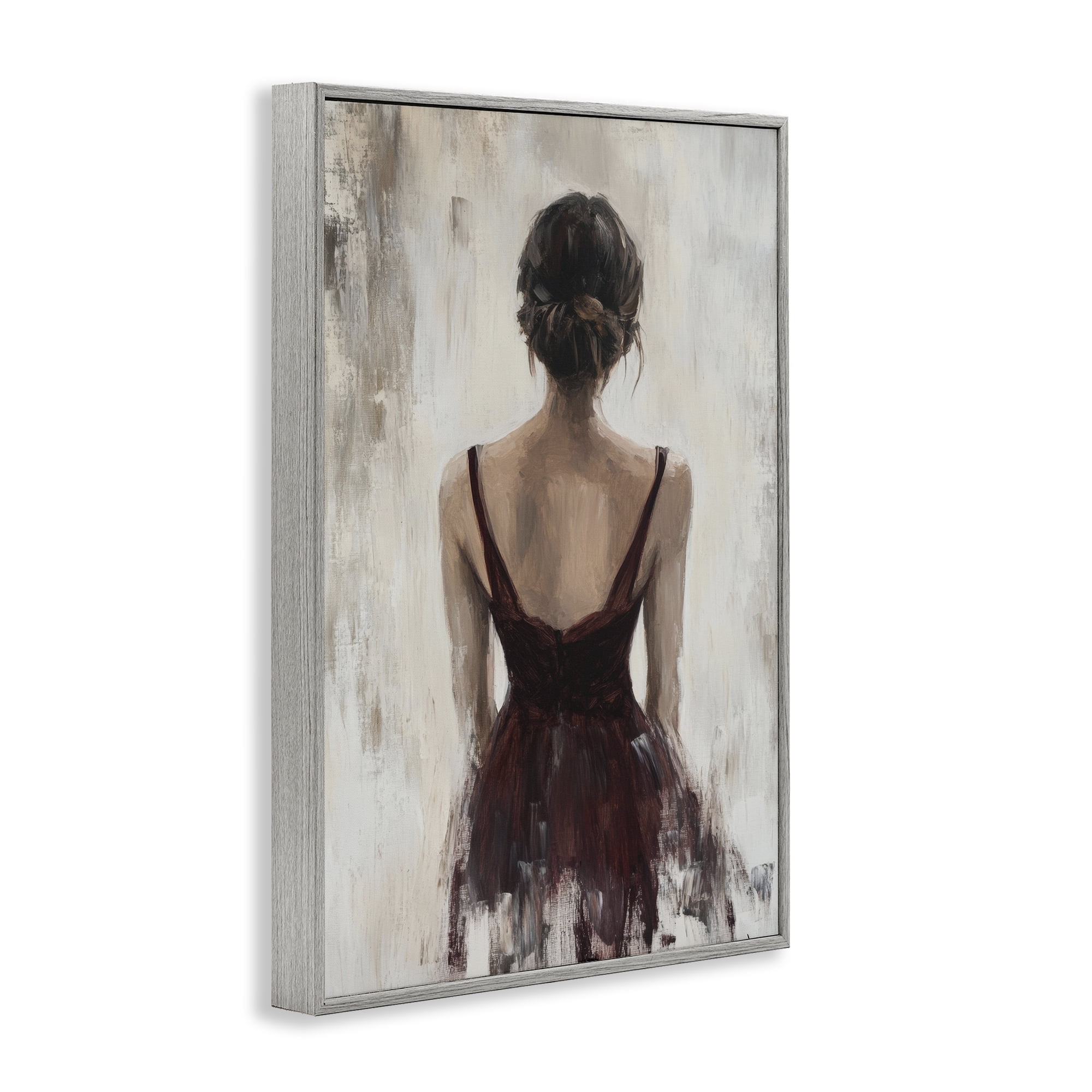 Stupell Industries Portrait of Woman in Burgundy Gray Framed Giclee Art, design by Petal Prints Design